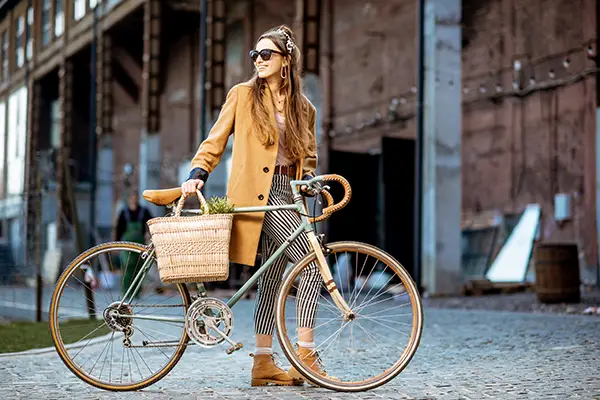 stylish woman with retro bicycle outdoors 2023 11 27 04 53 51 utc