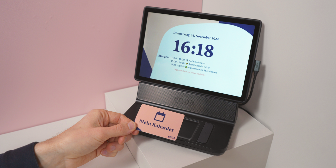Smart display with a calendar card in hand